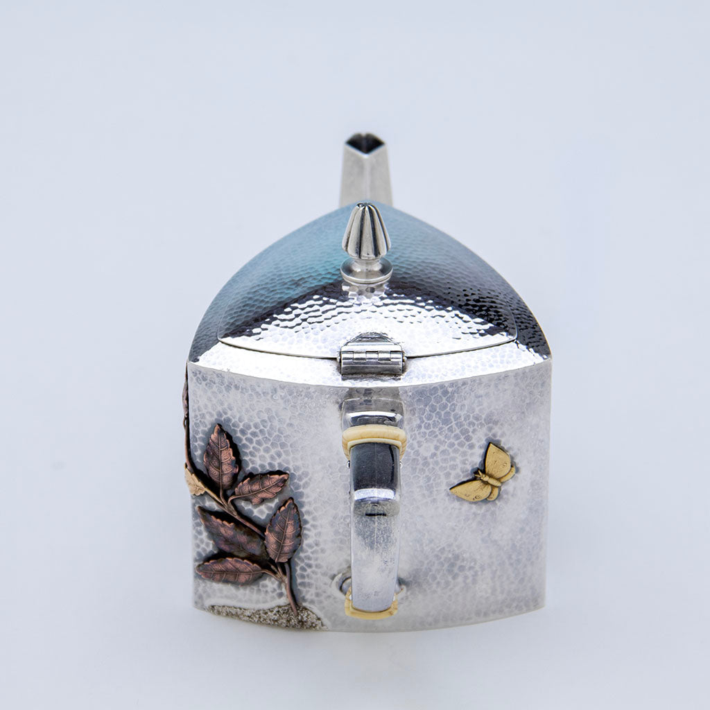 Butterfly on Gorham Antique Sterling &amp; Other Metals Tête-à-Tête Tea Set, Providence, RI, 1880