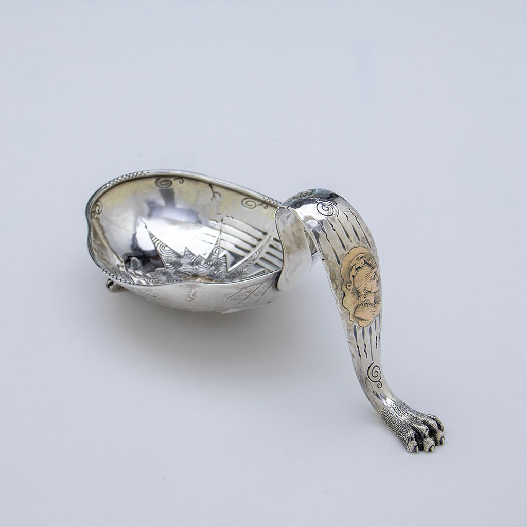 Shiebler Antique Sterling and 14k Gold Medallion Bonbon Dish, NY, c. 1880s