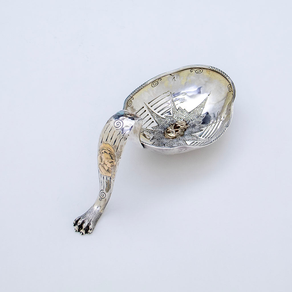 Shiebler Antique Sterling and 14k Gold Medallion Bonbon Dish, NY, c. 1880s