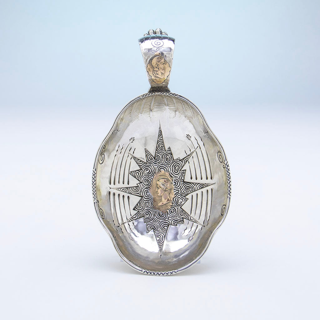 Bowl of Shiebler Antique Sterling and 14k Gold Medallion Bonbon Dish, NY, c. 1880s