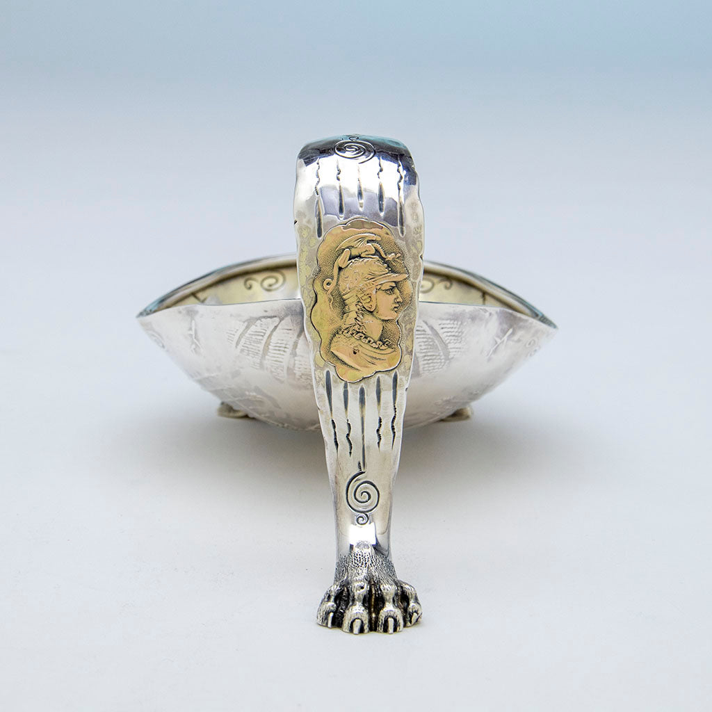 Handle medallion of Shiebler Antique Sterling and 14k Gold Medallion Bonbon Dish, NY, c. 1880s