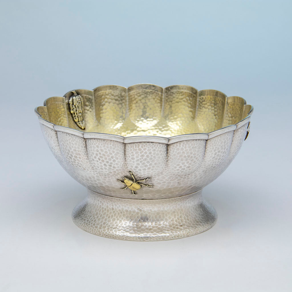 Side of Tiffany &amp; Co. Rare and Fine Sterling and Parcel Gilt Aesthetic Movement Fruit or Salad Bowl in the Japanese Taste, c. 1880