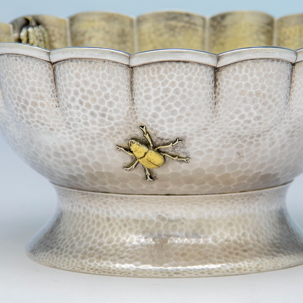 Japanese Beetle on Tiffany &amp; Co. Rare and Fine Sterling and Parcel Gilt Aesthetic Movement Fruit or Salad Bowl in the Japanese Taste, c. 1880