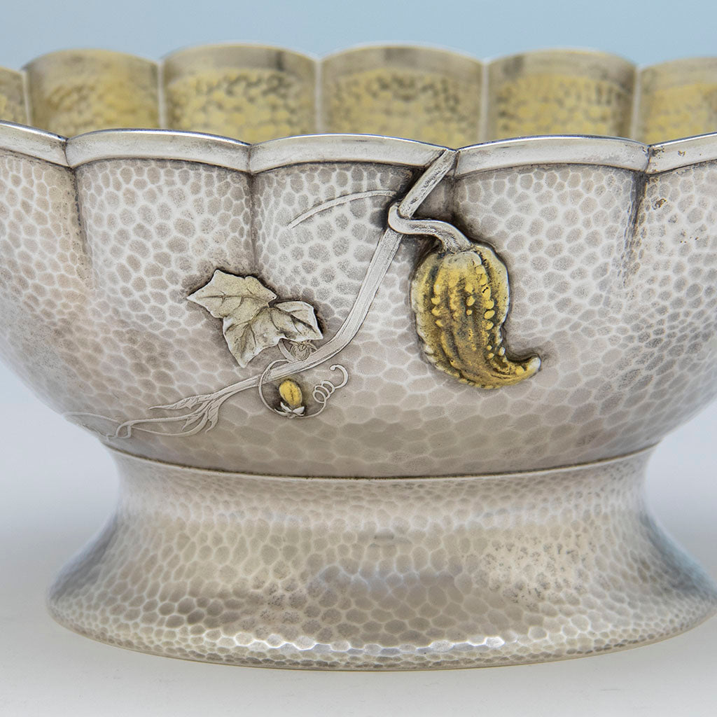 Exterior gourds on Tiffany &amp; Co. Rare and Fine Sterling and Parcel Gilt Aesthetic Movement Fruit or Salad Bowl in the Japanese Taste, c. 1880