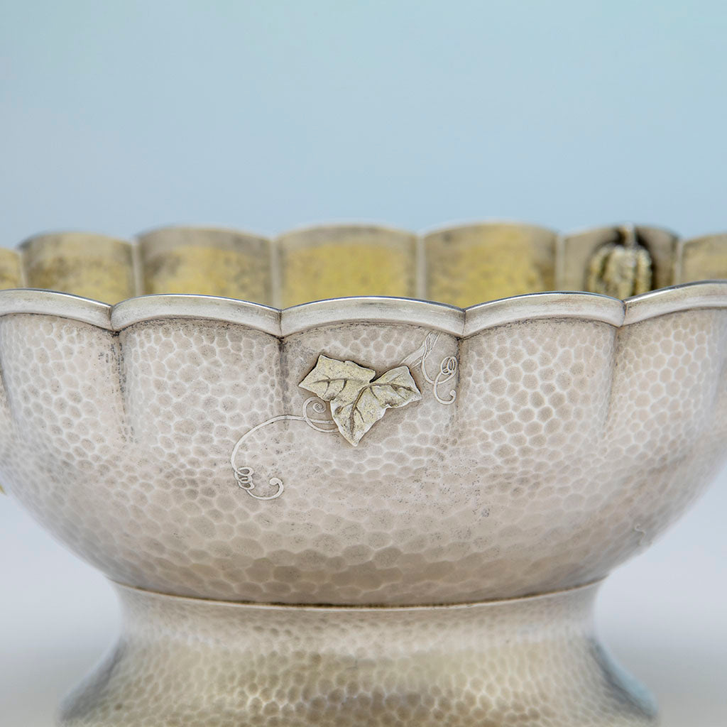 Vine leaf on Tiffany &amp; Co. Rare and Fine Sterling and Parcel Gilt Aesthetic Movement Fruit or Salad Bowl in the Japanese Taste, c. 1880