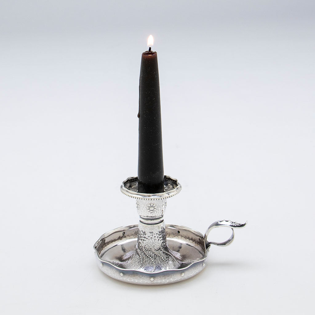 Whiting Antique Sterling Silver &#39;Pearling&#39; Chamber Stick design attributed to Charles Osborne, New York, c. 1883