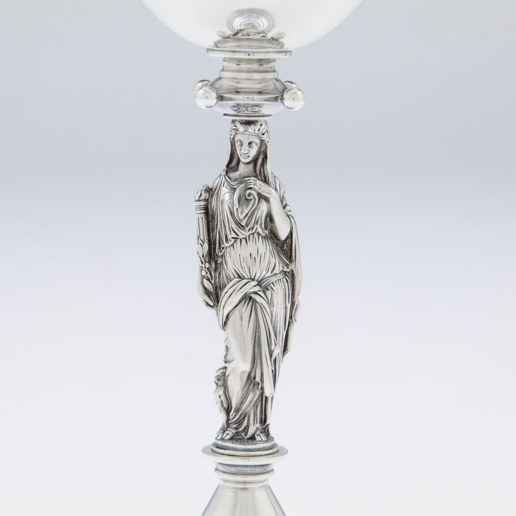 Front figure of Gorham Antique Sterling Silver Figural Goblet, Providence, RI, 1872