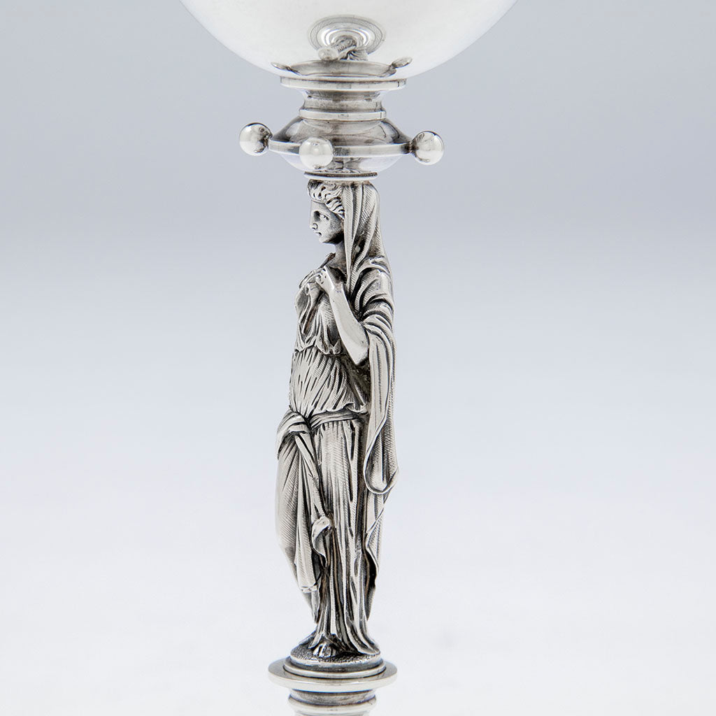 Profile figure of Gorham Antique Sterling Silver Figural Goblet, Providence, RI, 1872