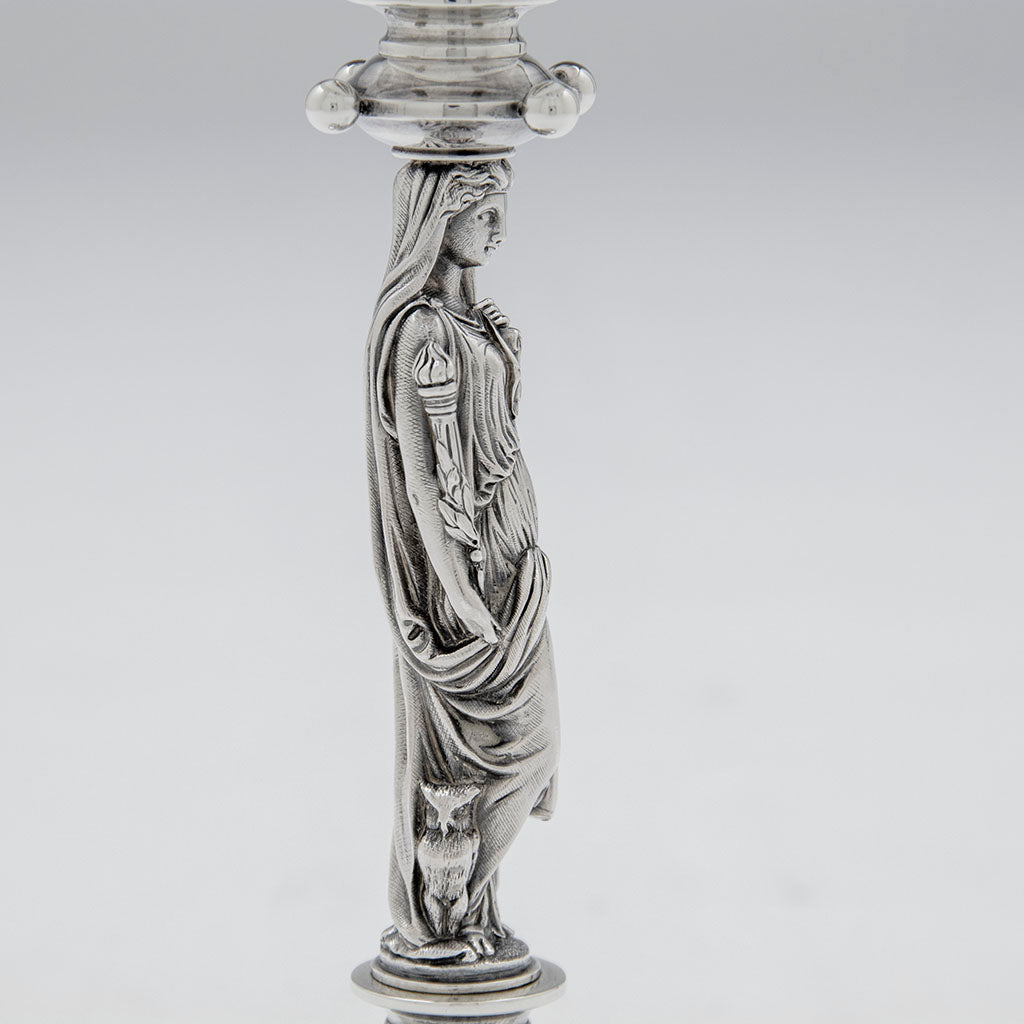 owl on Gorham Antique Sterling Silver Figural Goblet, Providence, RI, 1872