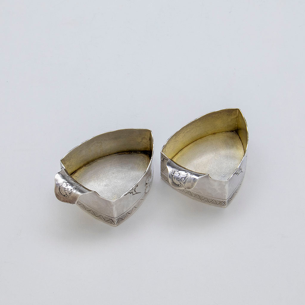 Interior of Pr. George Shiebler &#39;Homeric&#39; Medallion Sterling Silver Salts, NYC, NY, c. 1880s