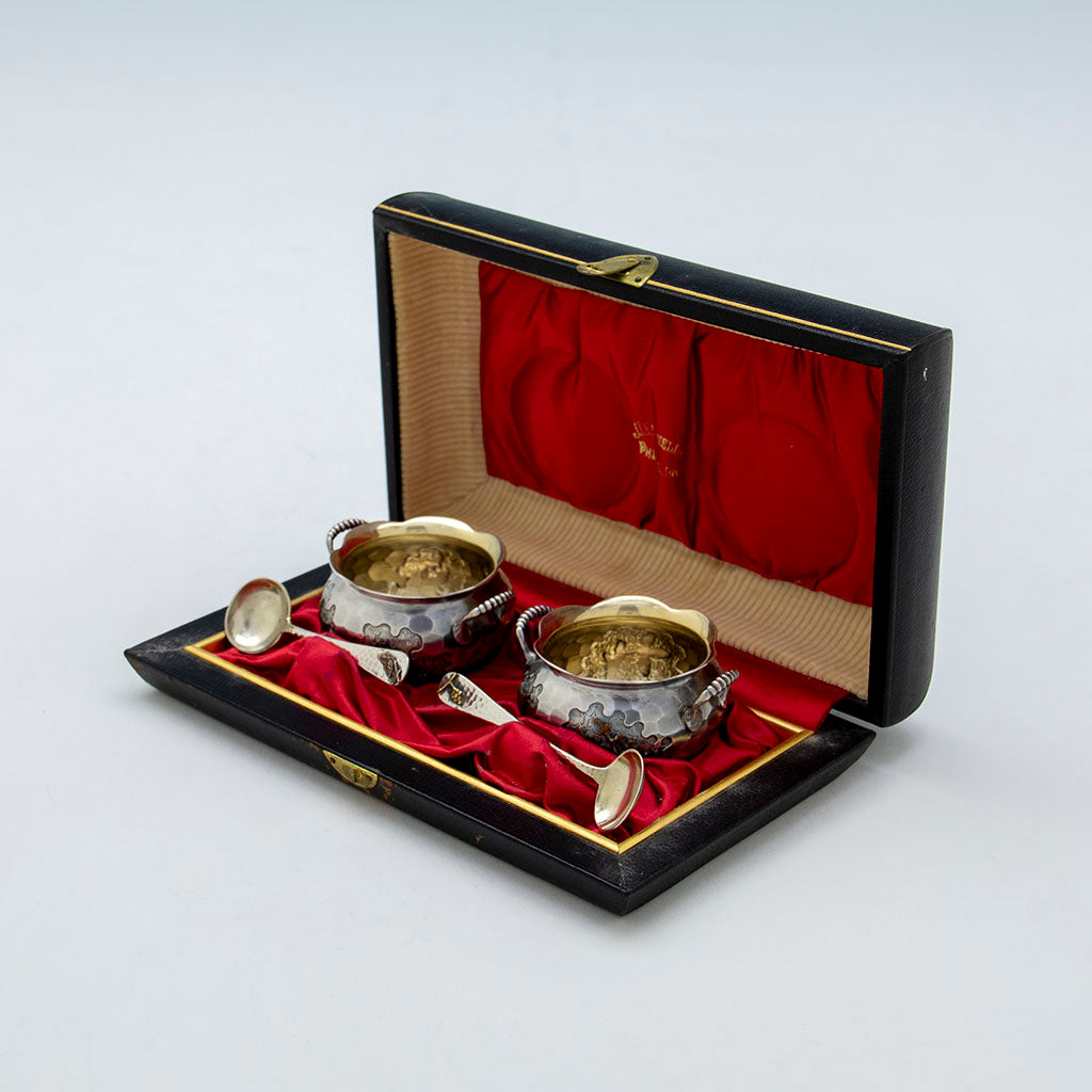 Pr Dominick &amp; Haff Antique Sterling and Mixed Metals Salt Set, NYC. NY, 1880