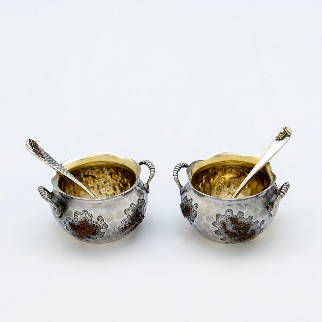 Pr Dominick &amp; Haff Antique Sterling and Mixed Metals Salt Set, NYC. NY, 1880