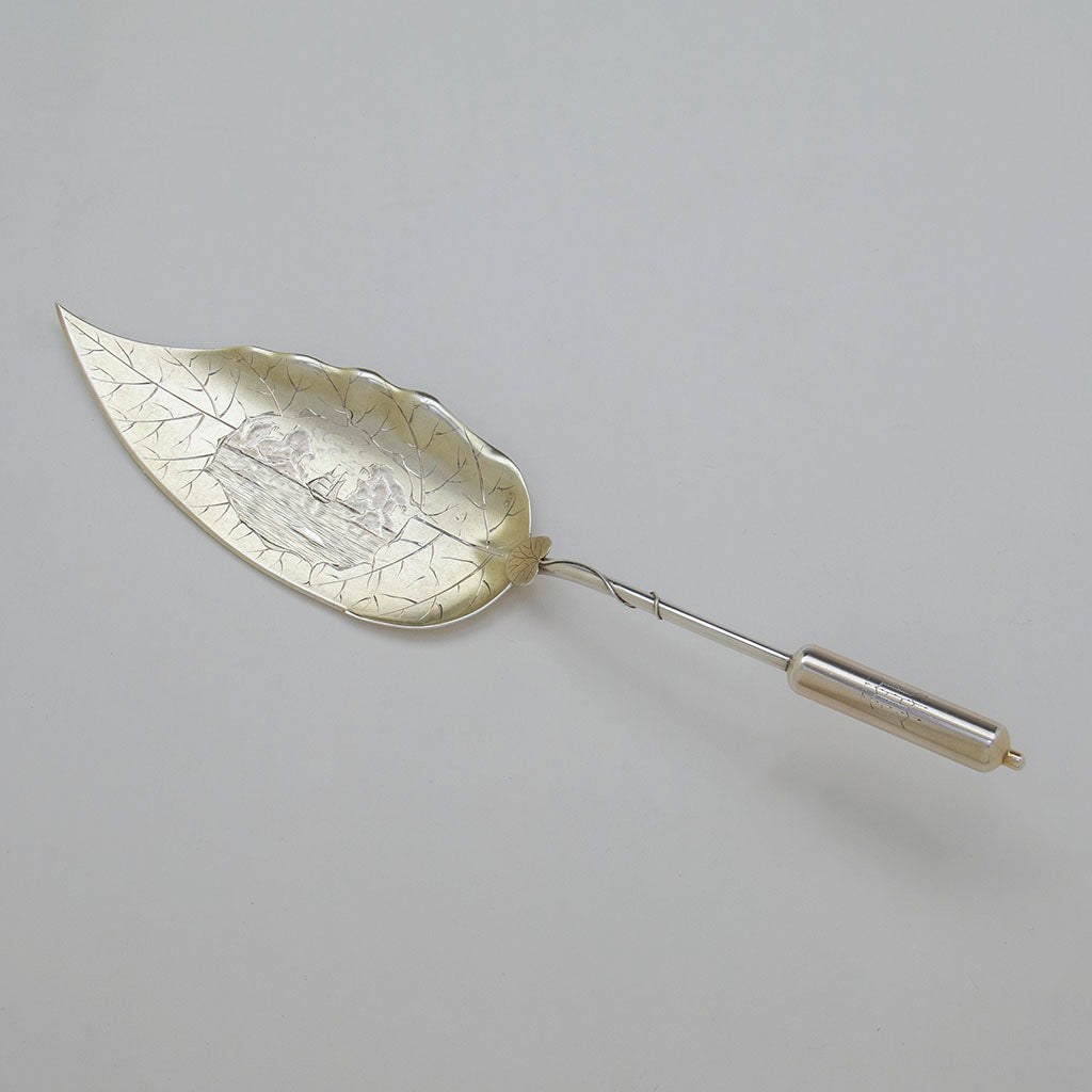 Durgin(attr) Antique Sterling Cattail Design Ice Cream Slice, Concord, NH,c. 1880s