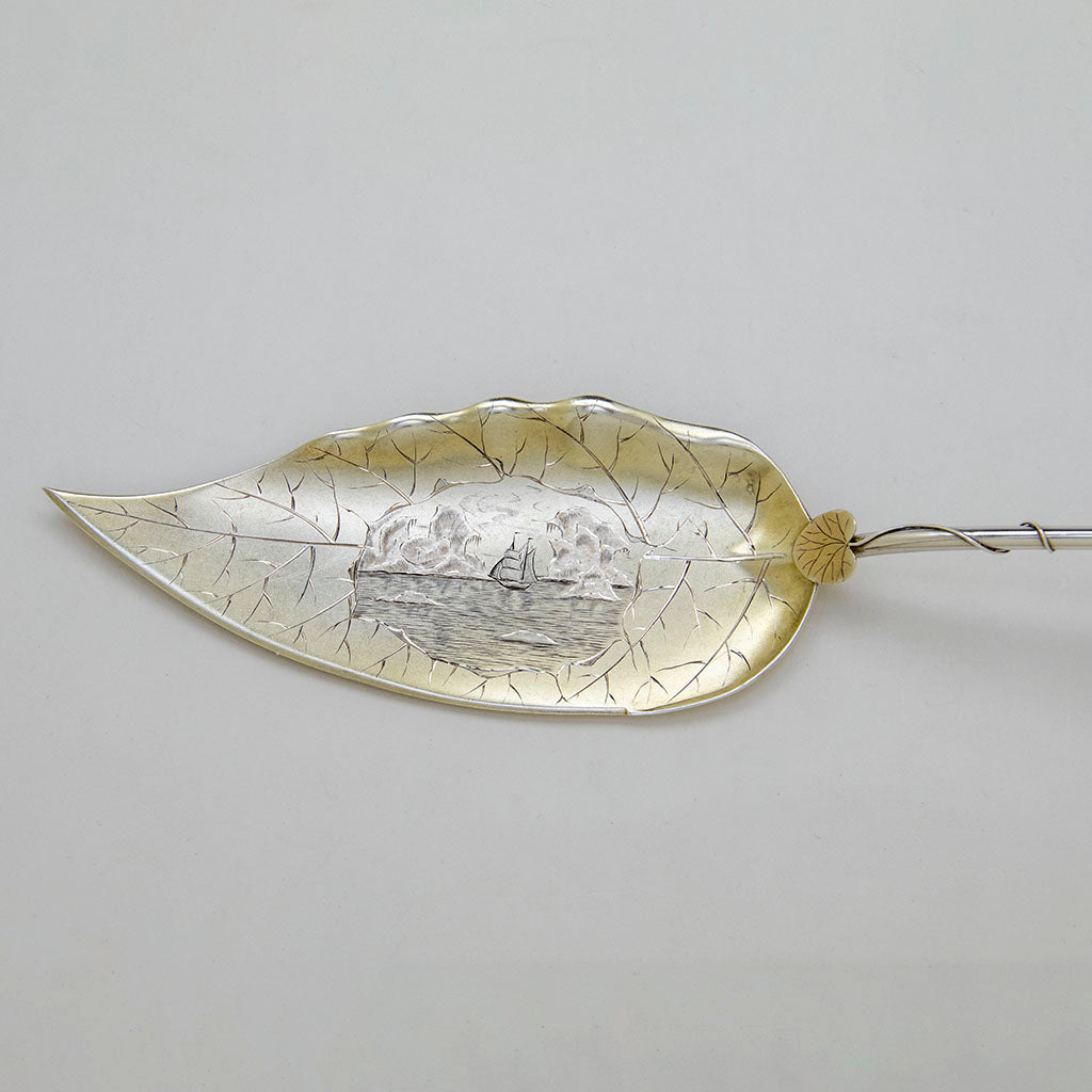 Blade detail of Durgin(attr) Antique Sterling Cattail Design Ice Cream Slice, Concord, NH, c. 1880s