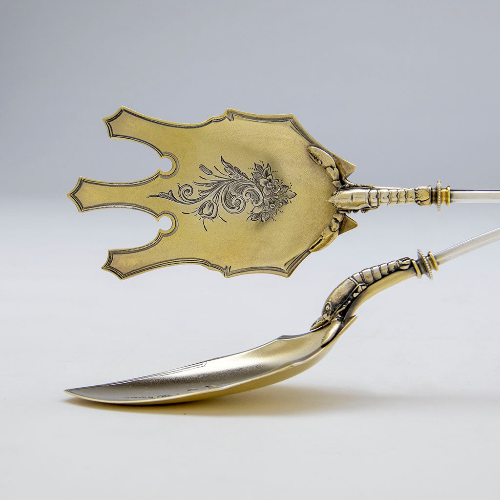 Details of Whiting (attr)  Antique Sterling Silver Figural Lobster Salad Servers, NYC, NY, c. 1870