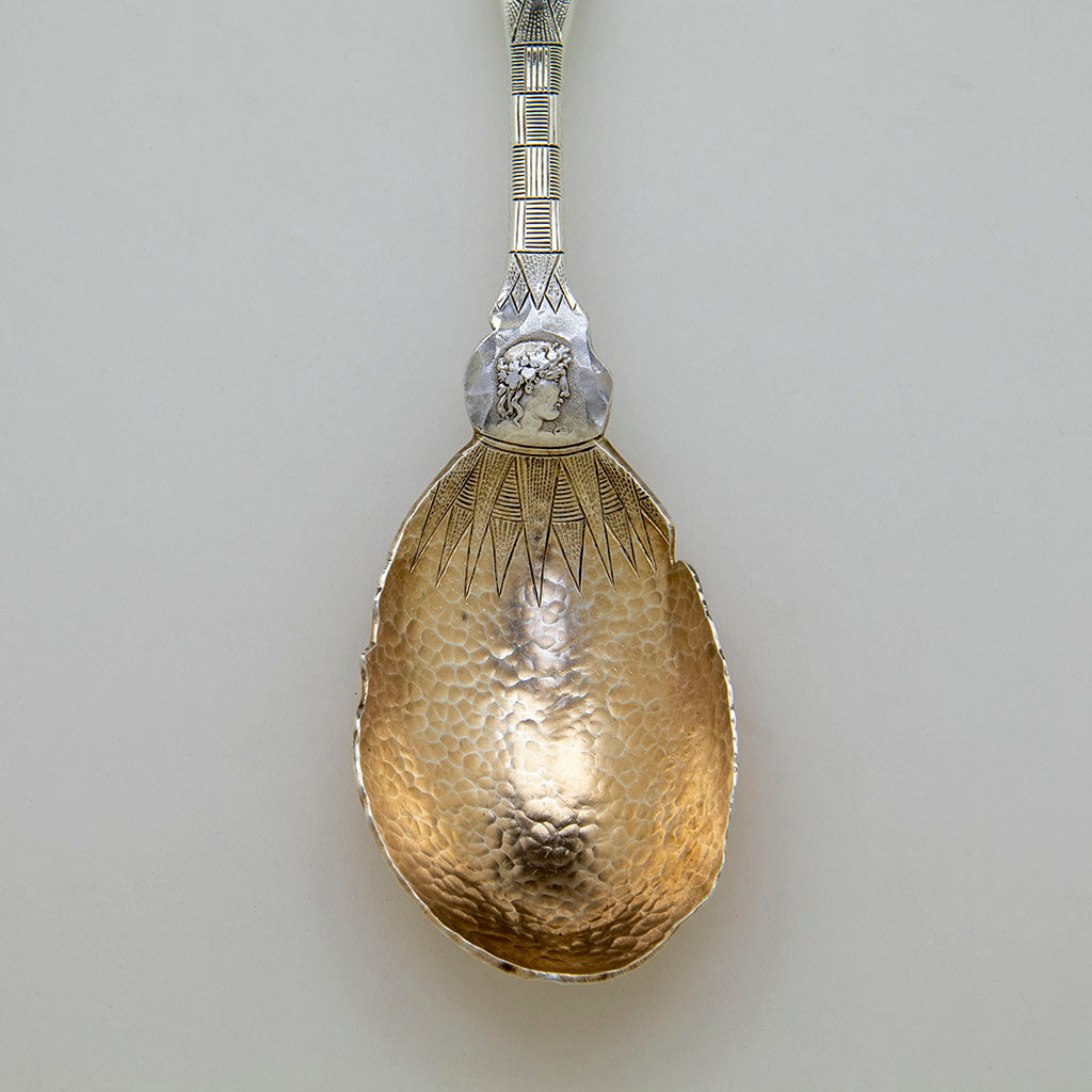 Bowl of Shiebler &#39;Homeric&#39; (Medallion) Antique Sterling Silver Large Serving Spoon, New York City, c. 1880s