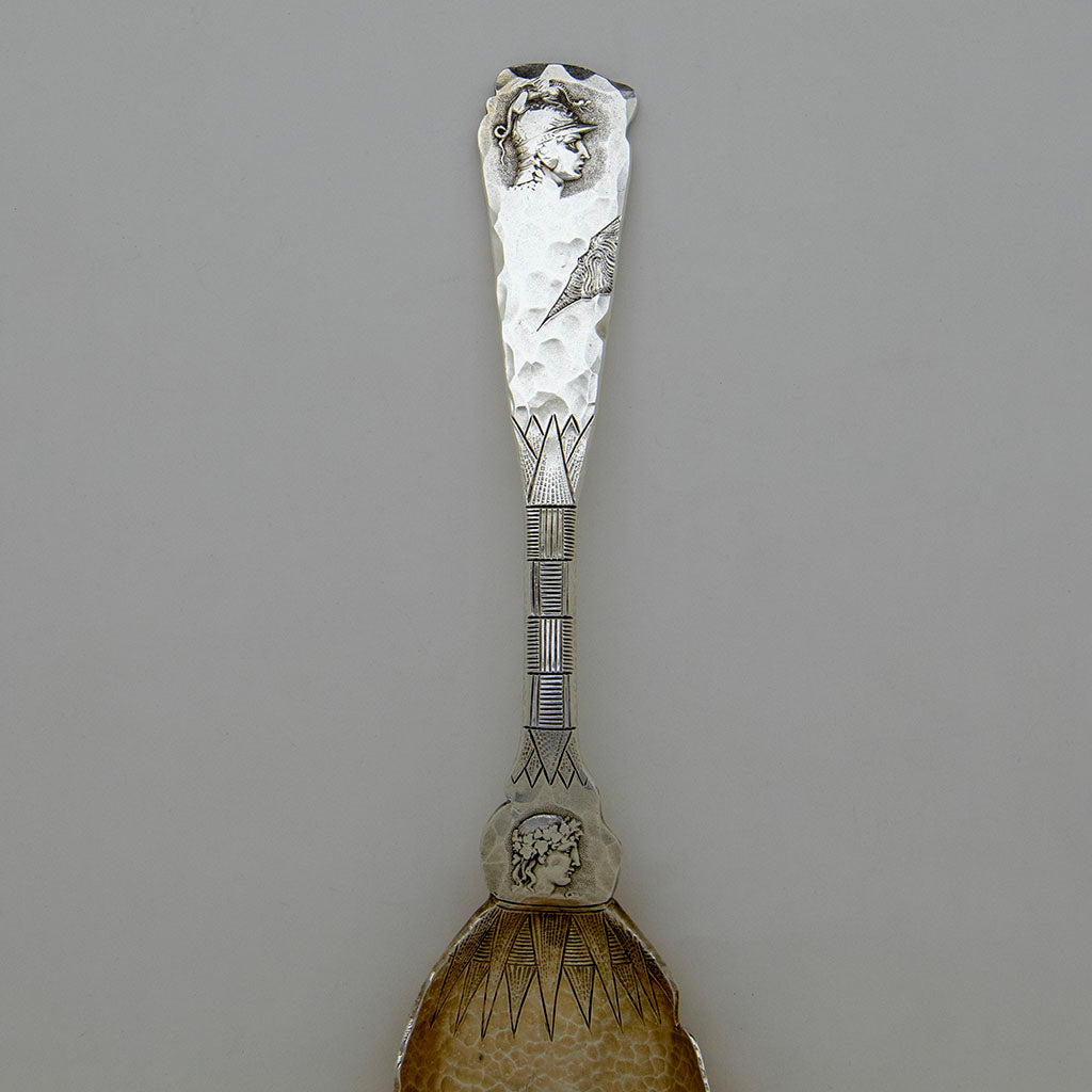 Handle detail of Shiebler &#39;Homeric&#39; (Medallion) Antique Sterling Silver Large Serving Spoon, New York City, c. 1880s