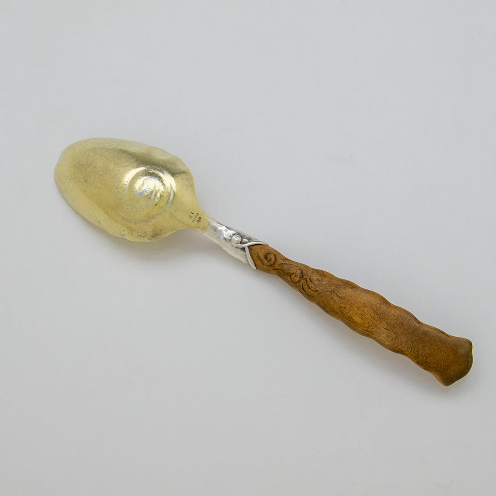 Back of Whiting Antique Sterling Silver, Copper &amp; Wood Serving Spoon, NYC, NY, c. 1870s