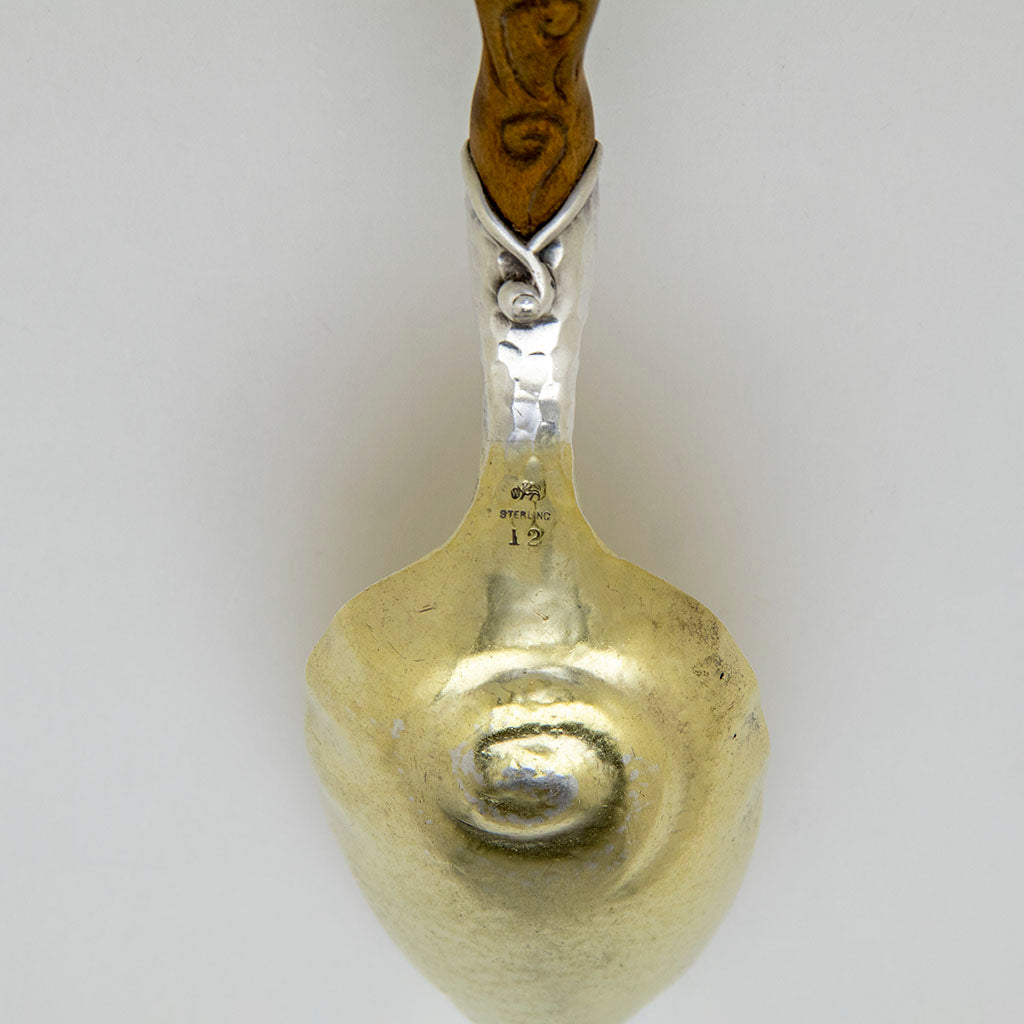 Marks on Whiting Antique Sterling Silver, Copper &amp; Wood Serving Spoon, NYC, NY, c. 1870s