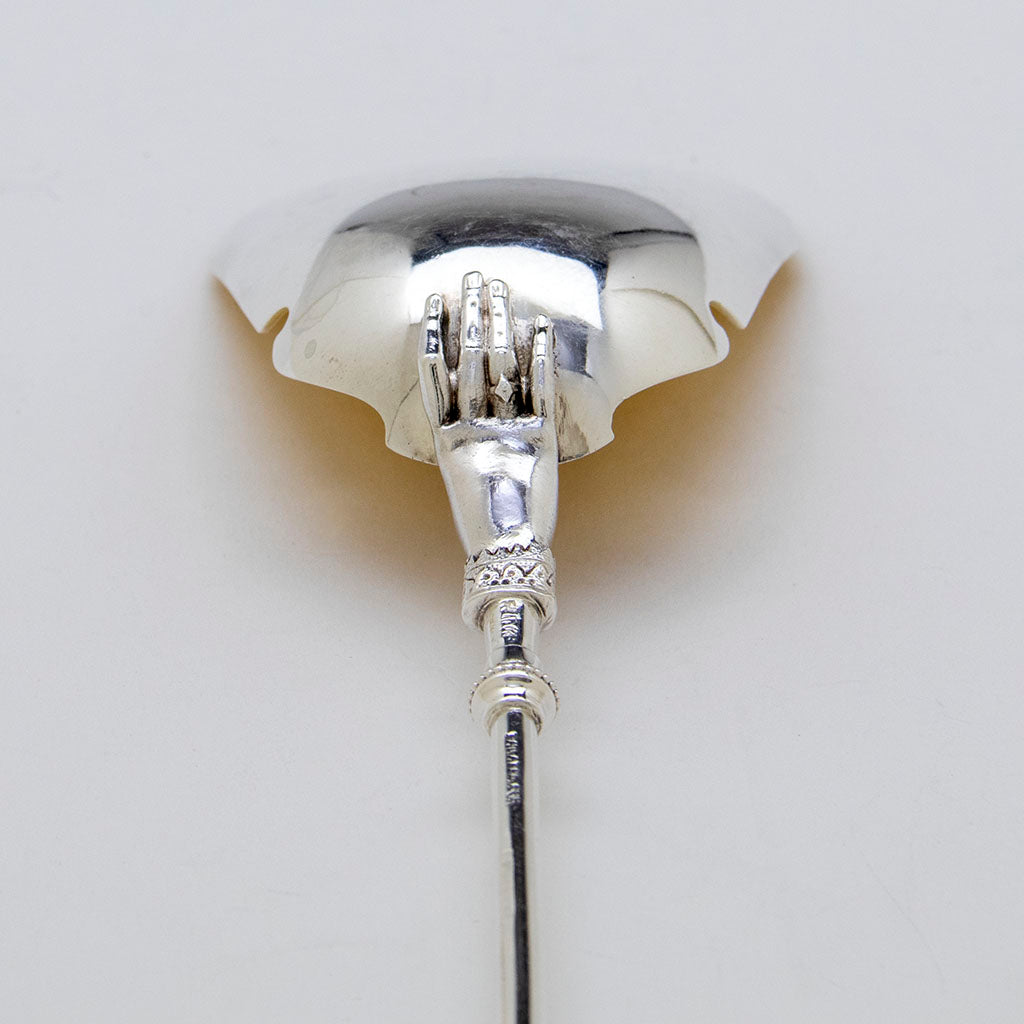 Hand detail of Gorham &#39;Lady&#39; Pattern Antique Coin Silver Silver Berry Spoon, Providence, RI, c. 1867