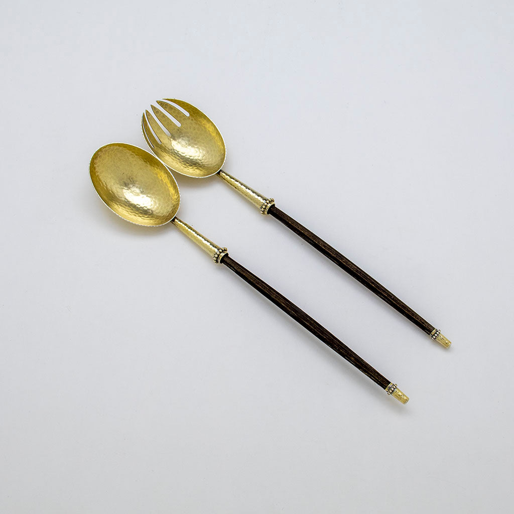 Tiffany &amp; Co. Antique Sterling Silver and Wood Salad Serving Set, NYC, NY, c. 1880