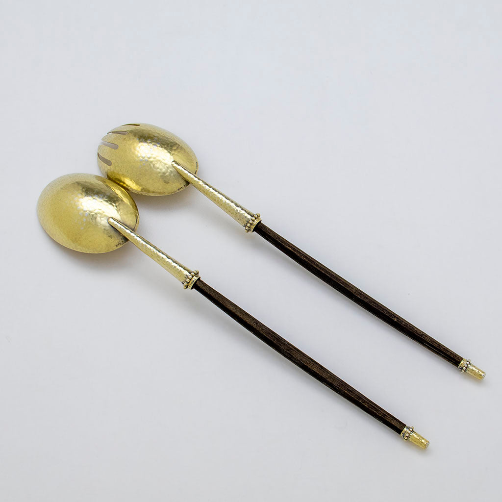 Tiffany &amp; Co. Antique Sterling Silver and Wood Salad Serving Set, NYC, NY, c. 1880
