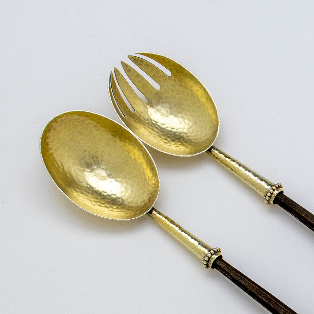 Serving ends of the Tiffany &amp; Co. Antique Sterling Silver and Wood Salad Serving Set, NYC, NY, c. 1880