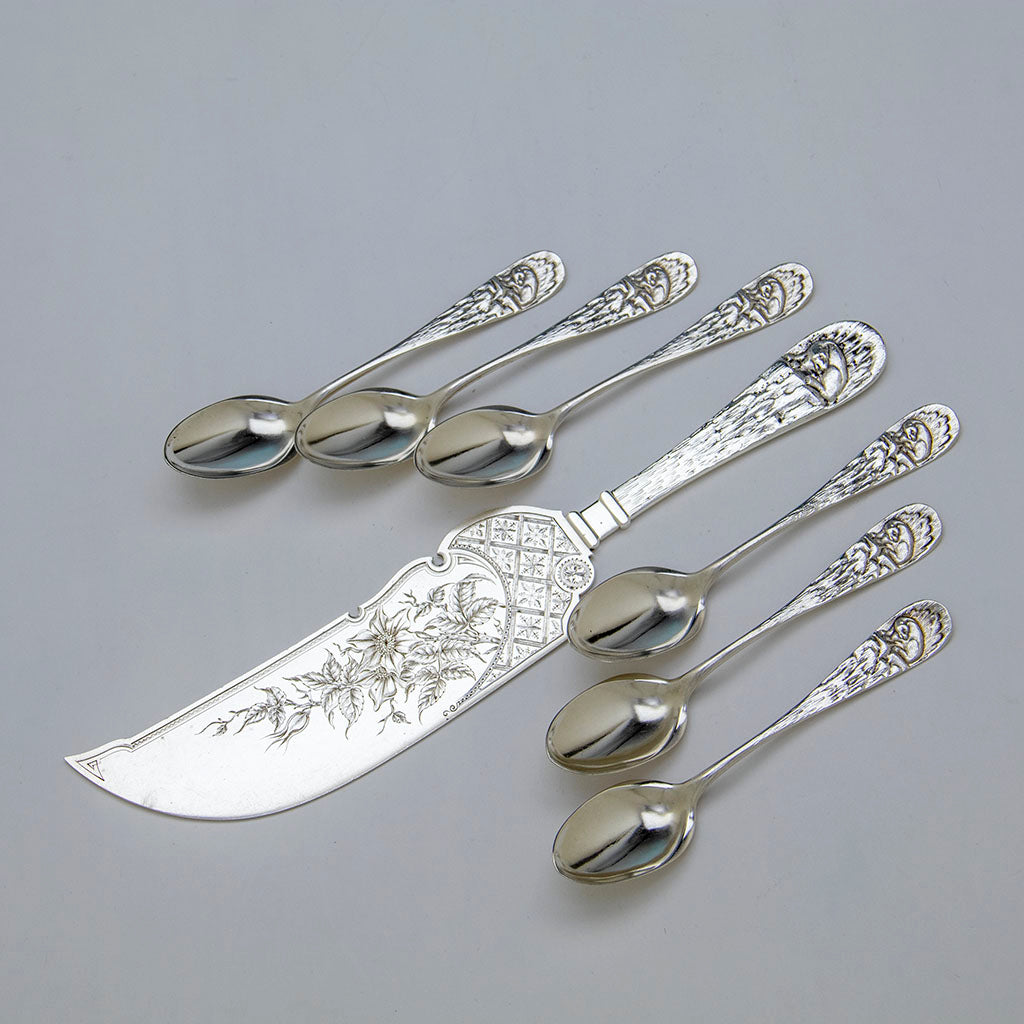 Durgin Antique Sterling Silver Polar Bear Ice Cream Set, Concord, New Hampshire, c. 1870s