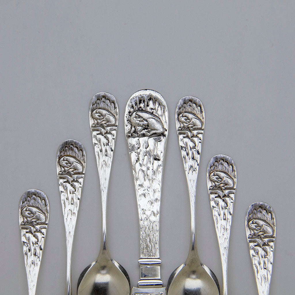 Handles to Durgin Antique Sterling Silver Polar Bear Ice Cream Set, Concord, New Hampshire, c. 1870s