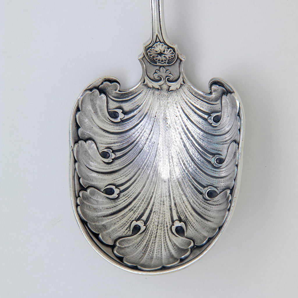 Bowl detail of Gorham Antique Sterling Silver &#39;H&#39; Pattern Serving Spoon, Providence, RI, c. 1905