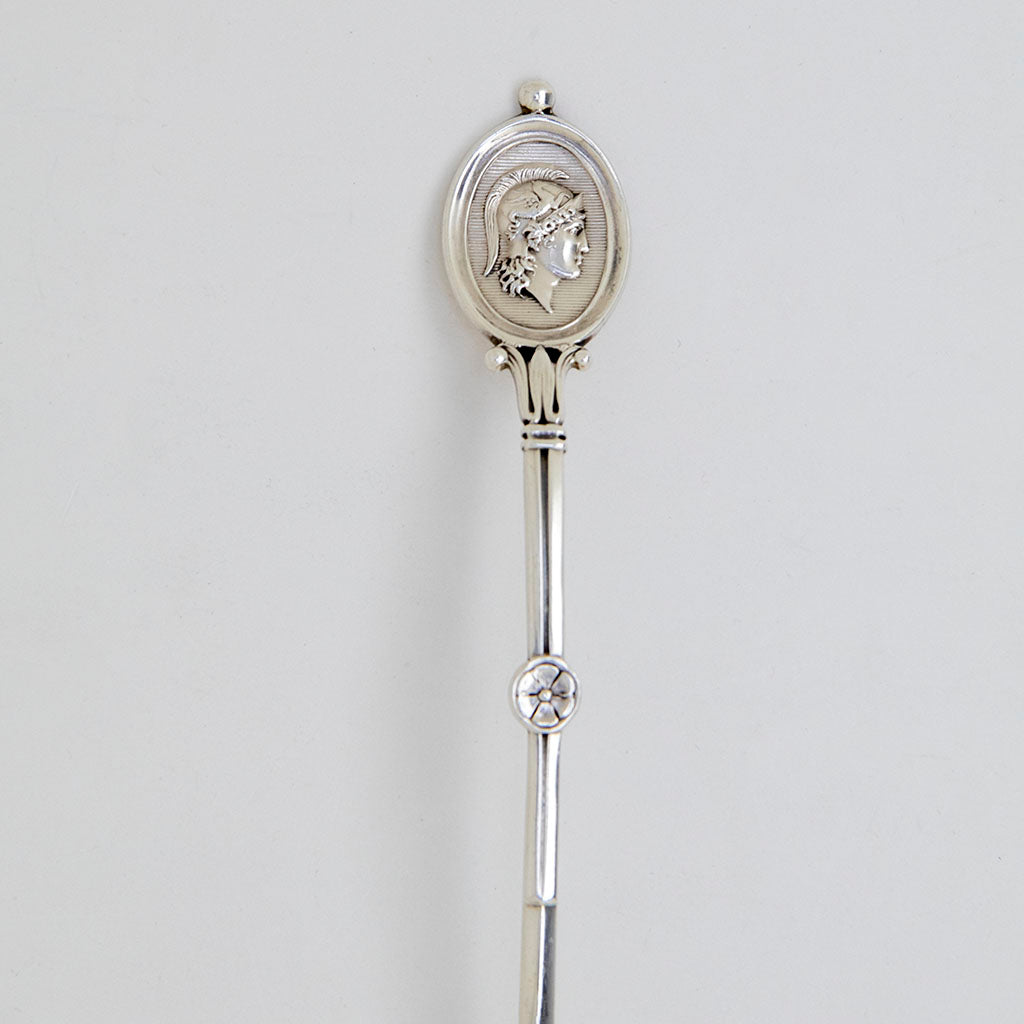 Handle of Shiebler &#39;Homeric&#39; (Medallion) Antique Sterling Silver Large Serving Spoon, New York City, c. 1880s