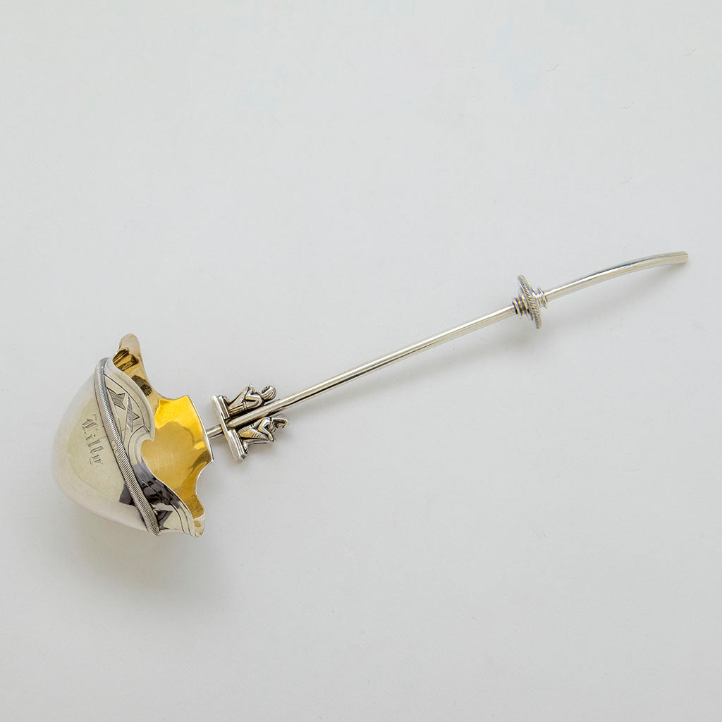 angle view of Gorham Antique Sterling Silver &#39;Silence&#39; Egyptian Cream Ladle, Providence, Ri, c. 1870
