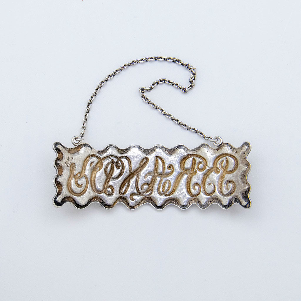 Back of Gorham Antique Sterling Silver Liquor Label, Providence, RI, c. 1883