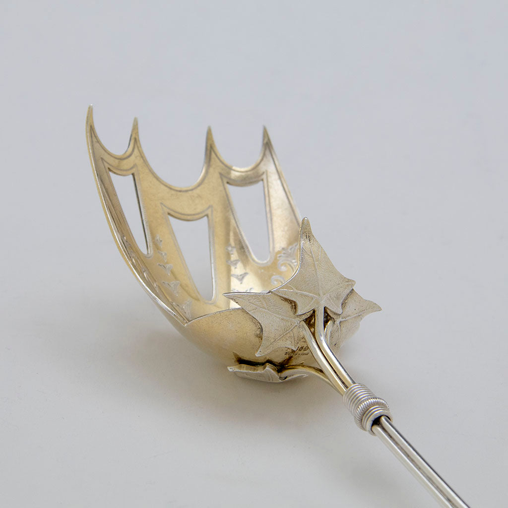 Leaves on Gorham Antique Coin Silver &#39;Sphinx&#39; Pattern Serving Fork, Providence, RI, c. 1867