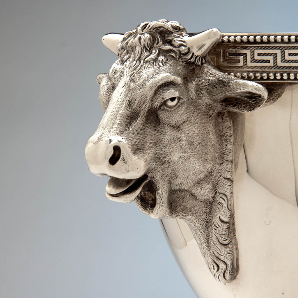 Handle on John Wendt (attr.) Antique Sterling Silver Figural Medallion Tureen, retailed by Ball, Black &amp; Co, New York City, c. 1865