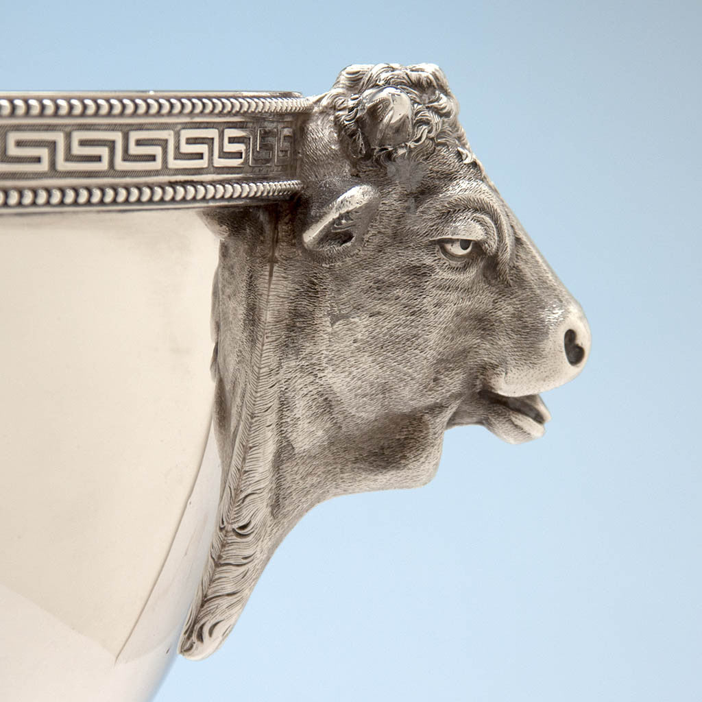 Handle profile of John Wendt (attr.) Antique Sterling Silver Figural Medallion Tureen, retailed by Ball, Black &amp; Co, New York City, c. 1865