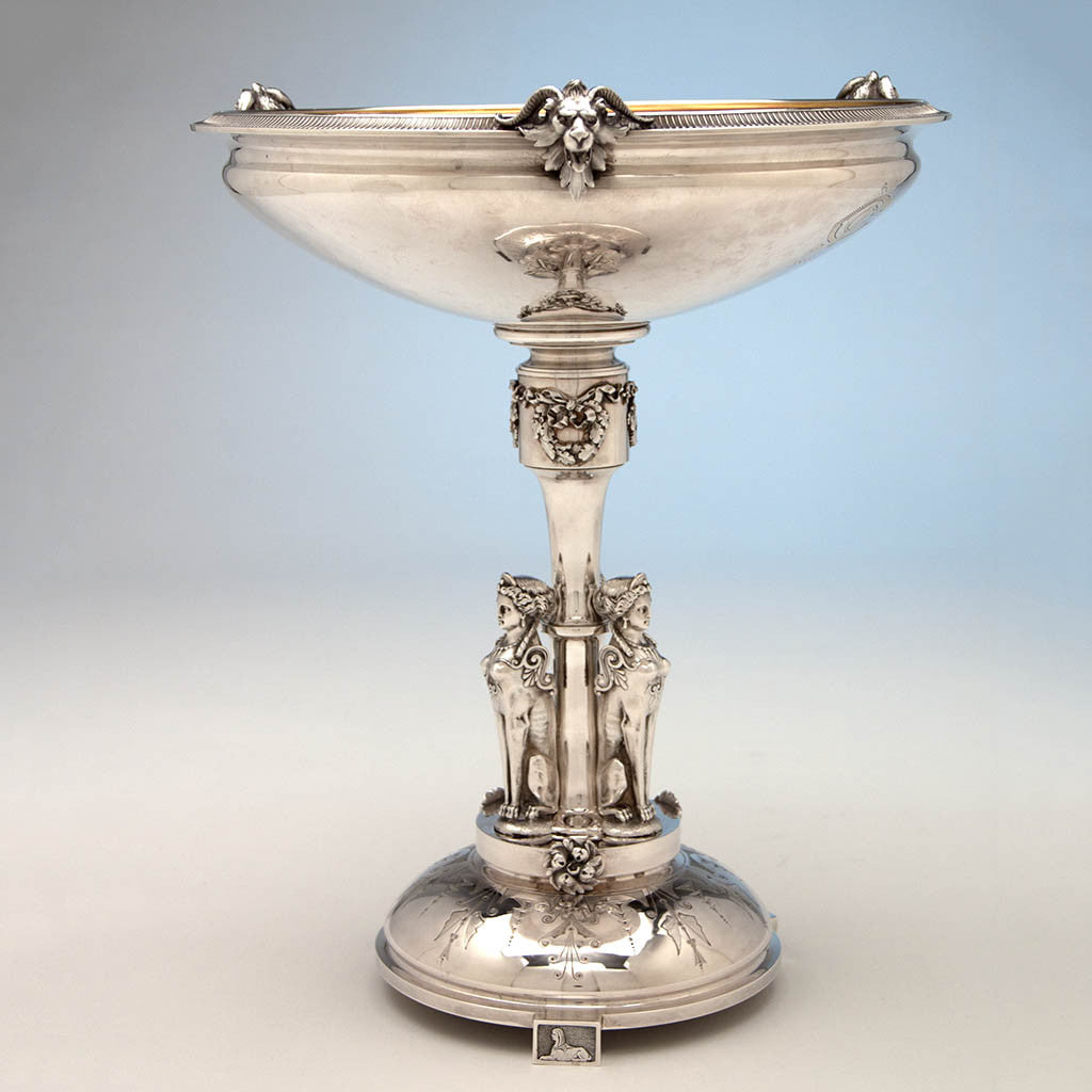 Gorham Antique Coin Silver Egyptian Revival Figural Centerpiece Bowl, Providence, RI, c. 1867
