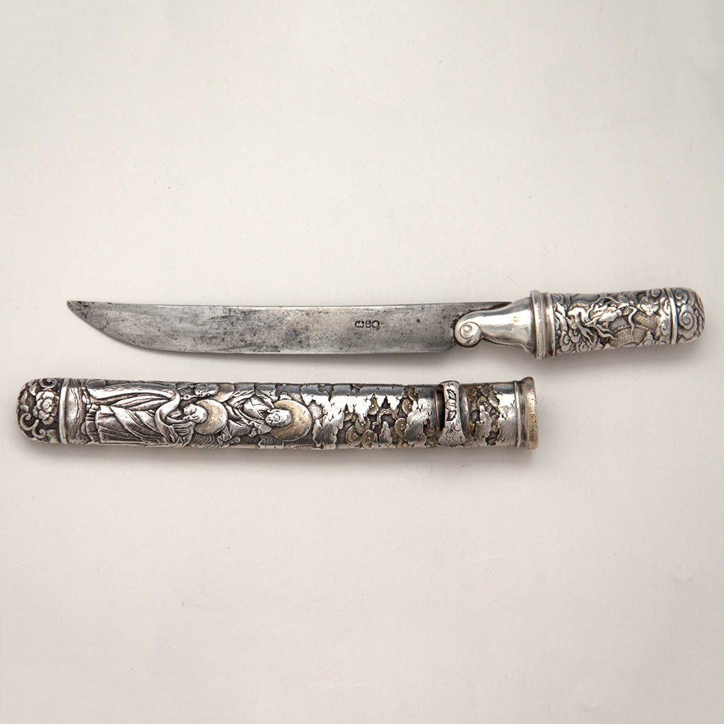 Gorham Aesthetic Movement Antique Sterling Silver and Steel Tanto - Letter Opener or Paper Knife, Providence, RI, c. 1875-80