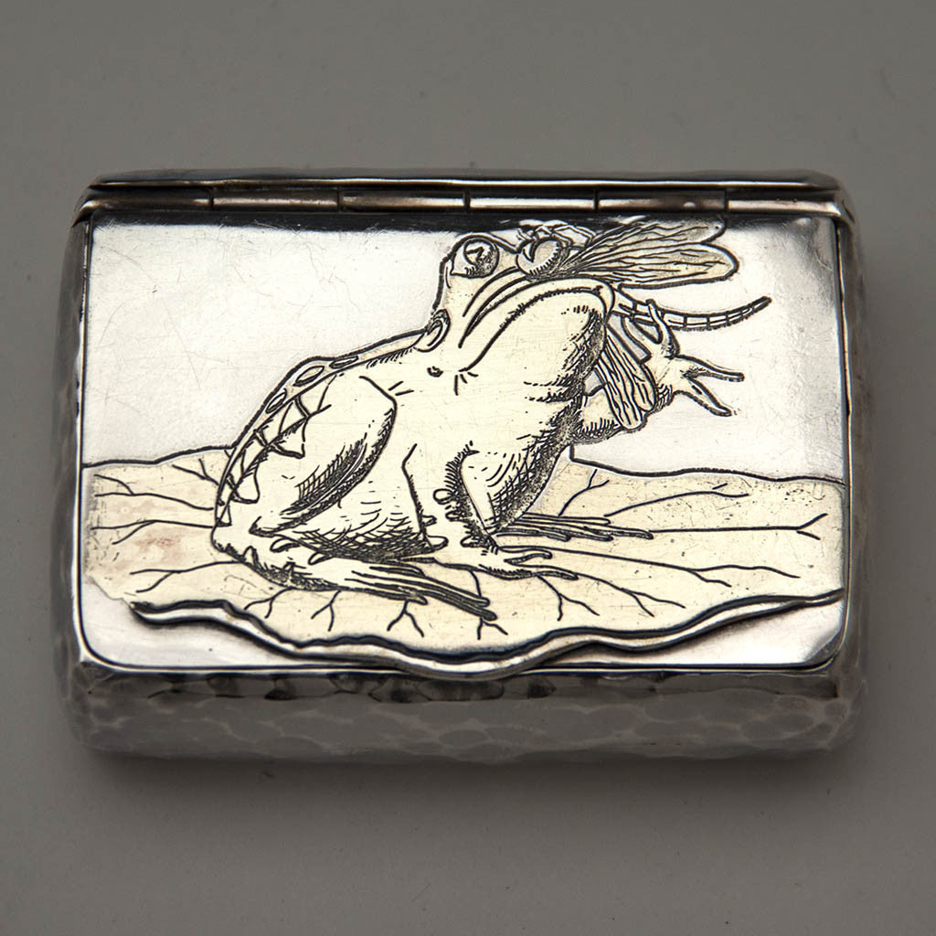 Tiffany & Co Antique Aesthetic Movement Parcel Gilt Sterling Silver Box with Frog, NEW YORK CITY, c. 1879