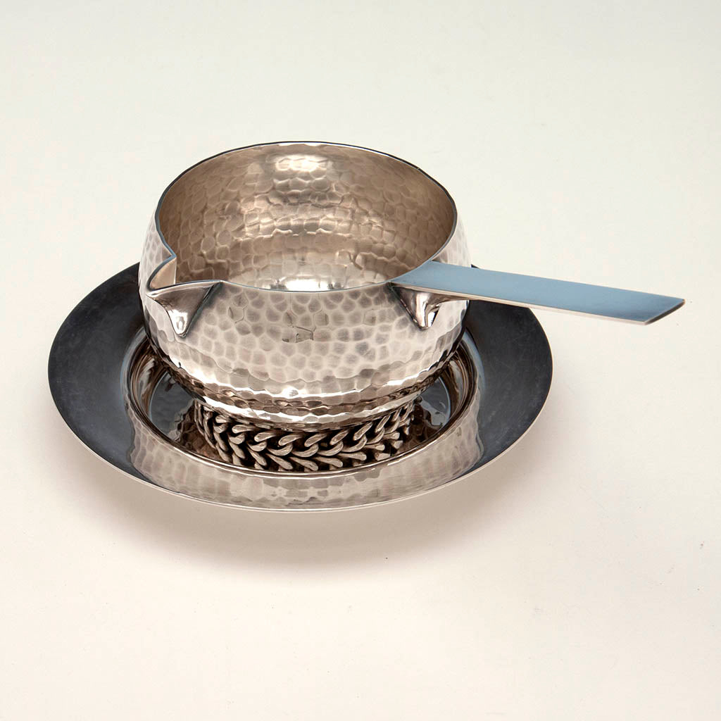 Top of Jean Després Mid-Century Modern Silver Plate Sauce Boat with Stand, Avallon, France, c. 1950&#39;s