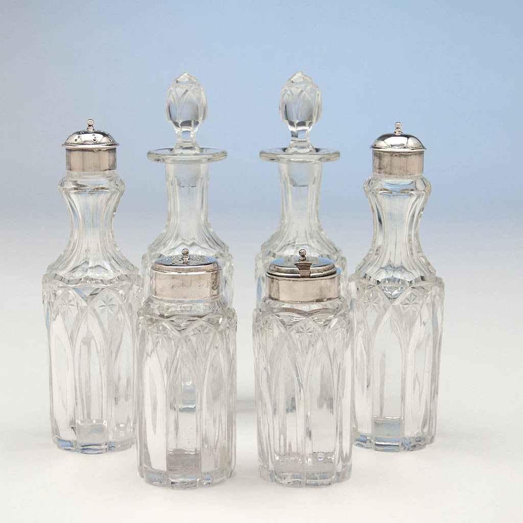 Bottles to Peter Krider Antique Coin Silver Medallion Cruet Set, Philadelphia, PA, c. 1865