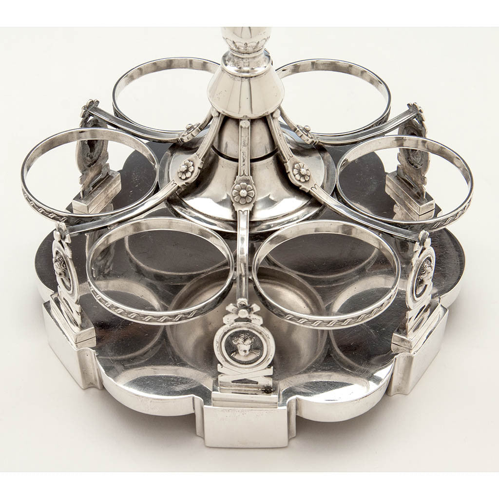 Stand to Peter Krider Antique Coin Silver Medallion Cruet Set, Philadelphia, PA, c. 1865