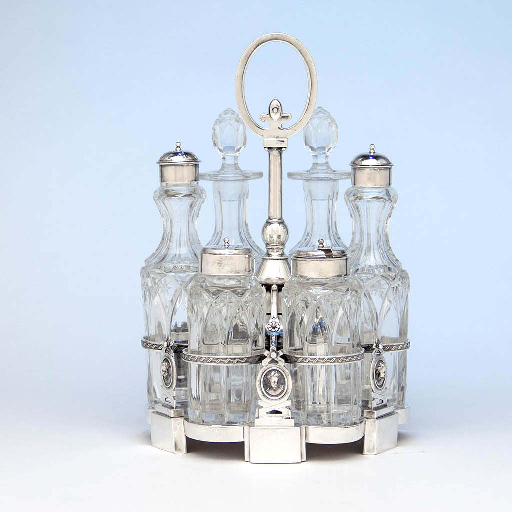 Peter Krider Antique Coin Silver Medallion Cruet Set, Philadelphia, PA, c. 1865