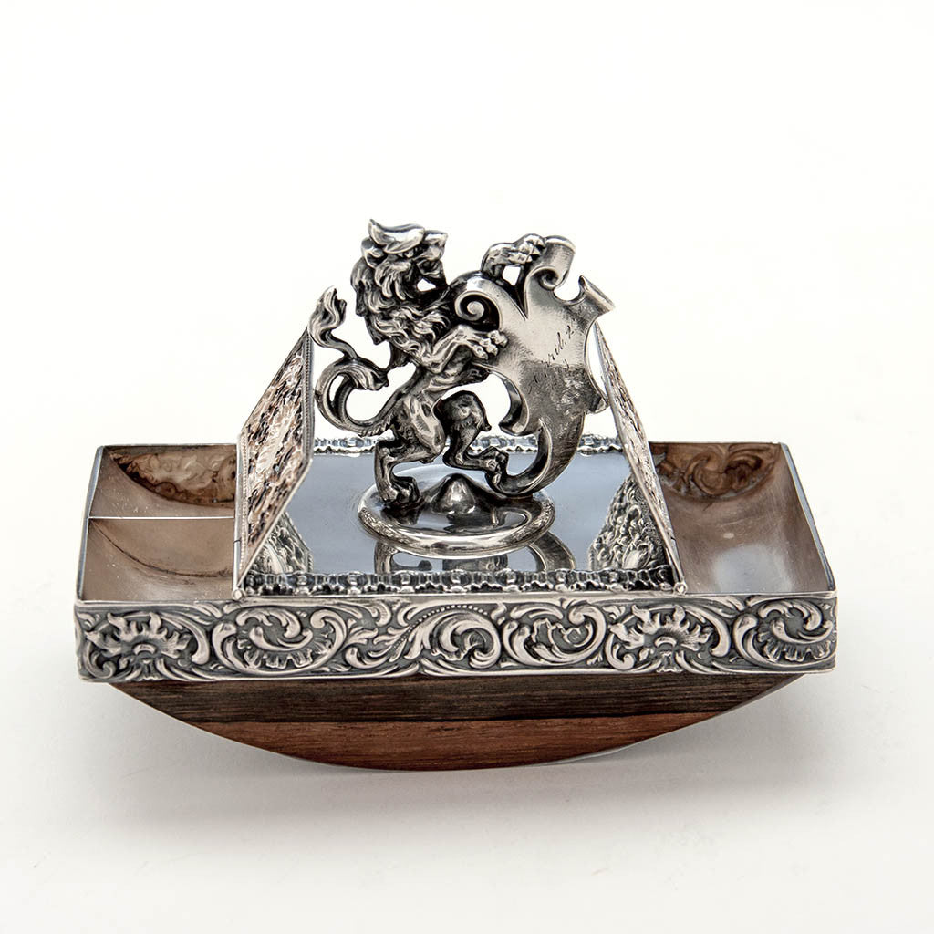 Open Shiebler Antique Sterling Silver Figural Desk Blotter/ Stamp Box, New York City, 1893