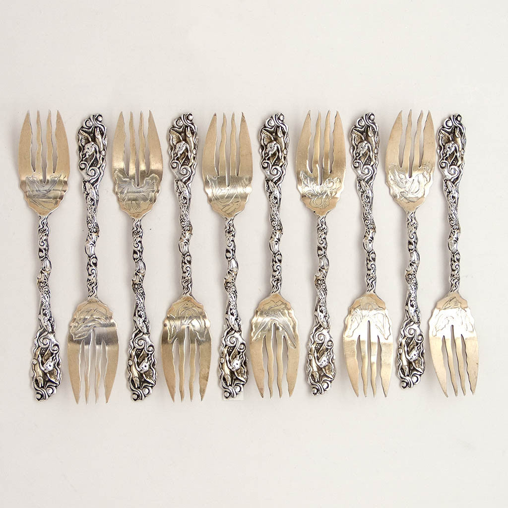 Gorham 'Hizen' Pattern Antique Sterling Silver Salad/ Dessert Forks, Providence, RI c. 1880's