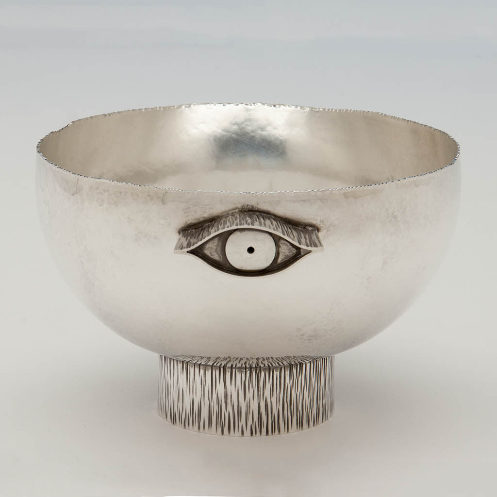 Eye handle on Hans Christensen Modern Arts &amp; Crafts Sterling Silver Prototype &#39;Kodak&#39; Bowl, Rochester, NY, 1962