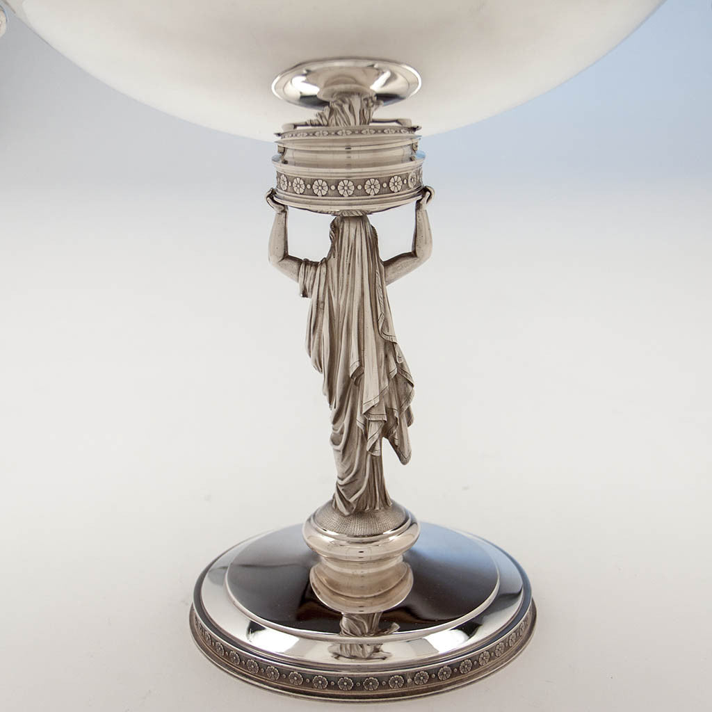 Back of Gorham (attr.) Antique Sterling Silver Figural Centerpiece/ Fruit Stand retailed by Ball, Black &amp; Company , Providence, RI, c. 1870