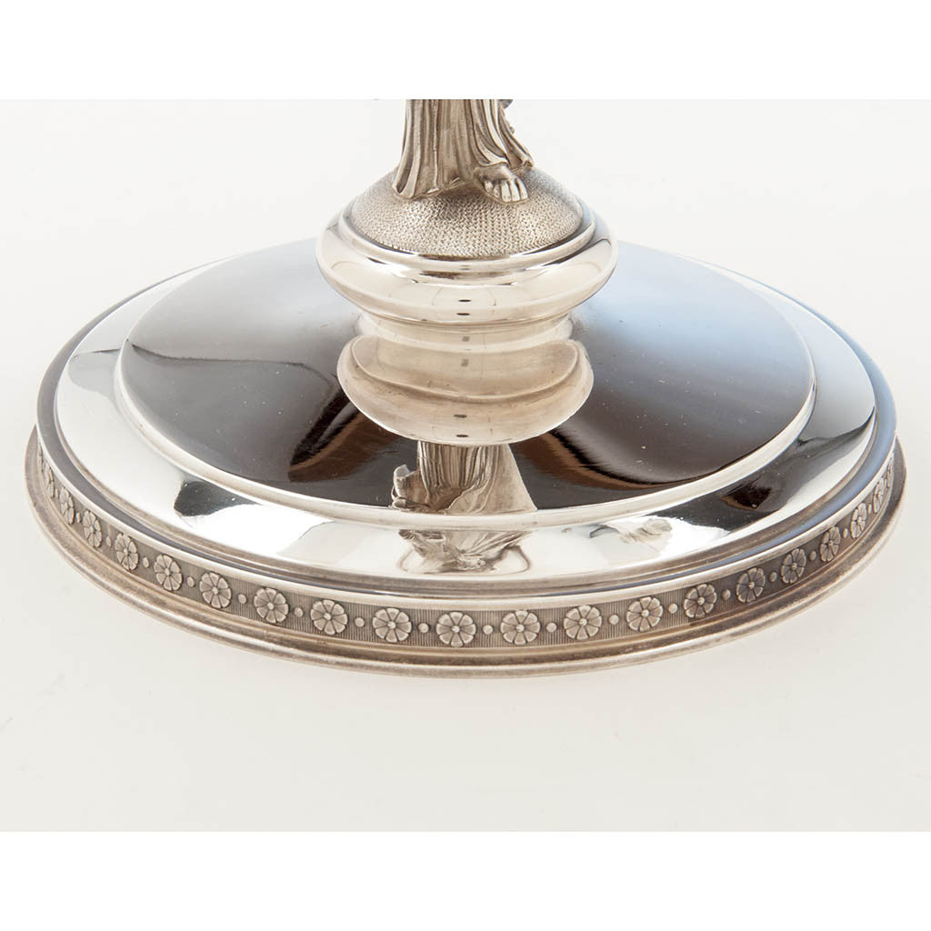 Base of Gorham (attr.) Antique Sterling Silver Figural Centerpiece/ Fruit Stand retailed by Ball, Black &amp; Company , Providence, RI, c. 1870