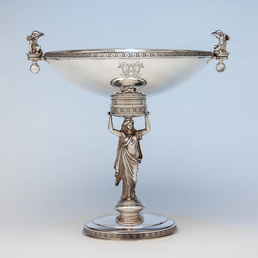 Gorham (attr.) Antique Sterling Silver Figural Centerpiece/ Fruit Stand retailed by Ball, Black & Company , Providence, RI, c. 1870