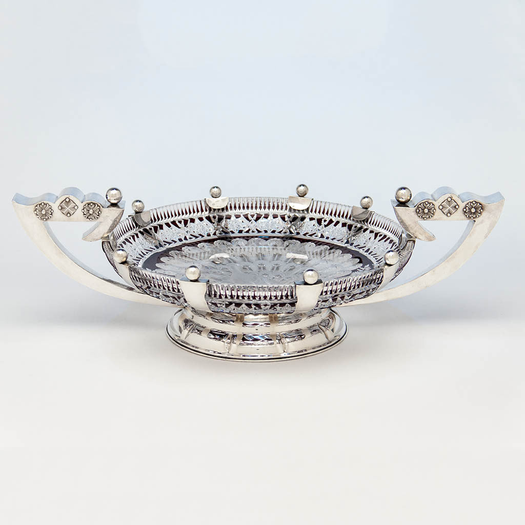 Latvian Rare Silver (.875) and Cut Glass Large Centerpiece Bowl, 1927-40